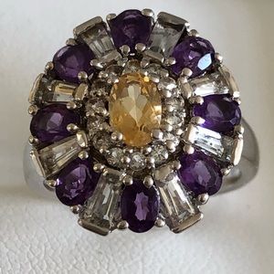 NWOT Sterling Silver Amethyst, Citrine & White Topaz Ring